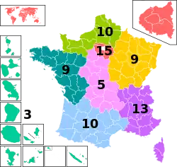 European Parliament constituencies in France 2004-2019 (seat numbers effective from 2014).