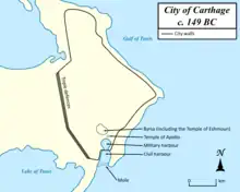 a map showing the defences of the city of Carthage