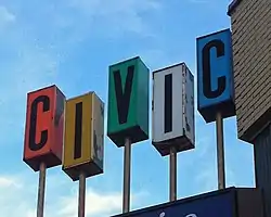 The Civic Pharmacy Building sign is a neighbourhood landmark.