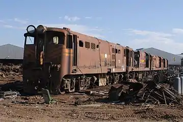 No. E616 in SAR Gulf Red and whiskers, being cut up at Danskraal, Ladysmith, 26 April 2007