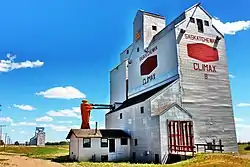 Grain elevators along the railway tracks in Climax.