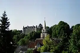 The church tower and the manor house, in Larçay