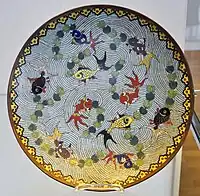 Large gilded copper plate with cloisonné, Qing dynasty, 19th century, Museum für Angewandte Kunst, Frankfurt