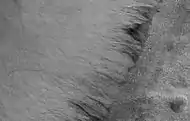 Close-up of gullies in Green Crater. Image located in Argyre quadrangle.