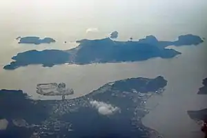 Aerial photograph of Pangkor Island and Lumut from the east