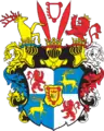 Coat of arms of the dukes of Courland and Semigallia, with the combined symbols of the House of Kettler and the Polish-Lithuanian kings in the middle