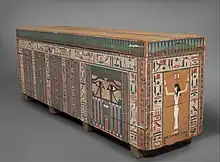 Image 12Coffin of Khnumnakht in 12th dynasty style, with palace facade, columns of inscriptions, and two Wedjat eyes (from Ancient Egypt)