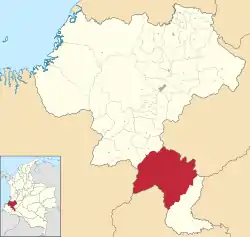 Location of the municipality and town of Santa Rosa, Cauca in the Cauca Department of Colombia.