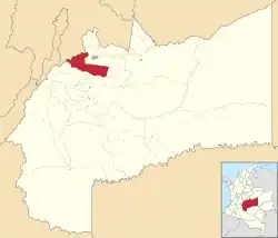 Location of the municipality and town of Acacías in the Meta Department.