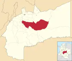 Location of the municipality and town of San Martín, Meta in the Meta Department of Colombia.