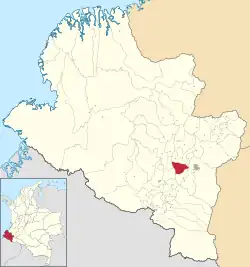 Location of the municipality and town of Consaca in the Nariño Department of Colombia.