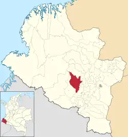 Location of the municipality and town of Santacruz in the Nariño Department of Colombia