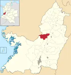 Location of the municipality and town of Riofrío in the Valle del Cauca Department of Colombia.