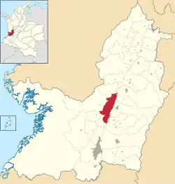 Location of the municipality and town of Yotoco in the Valle del Cauca Department of Colombia.