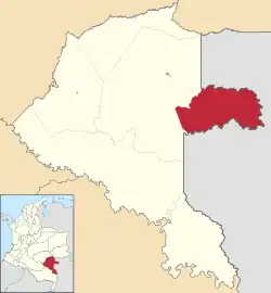 Location of the town and Department Municipality of Yavaraté in the Vaupés Department of Colombia.