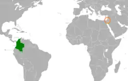 Map indicating locations of Colombia and Israel