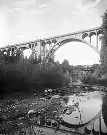 1914 Colorado Street Bridge just completed, and the Scoville Bridge, that a flood washed away later