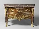 Rococo commode; 1730–1745; spruce, oak, violet, rosewood, coniferous, gilt-bronze ornaments, copper, and marble; height: 82 cm; Rijksmuseum (Amsterdam, the Netherlands)