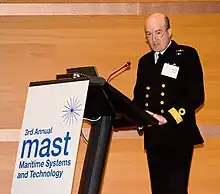 Image 9British Royal Navy Commodore gives a presentation on piracy at the MAST 2008 conference (from Piracy)