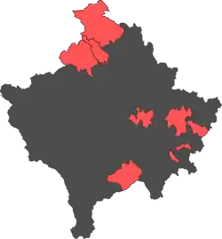 Location of the Community of Serb Municipalities within Kosovo (in red)