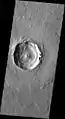 THEMIS image of complex crater with fluidized ejecta. Note central peak with pit crater.