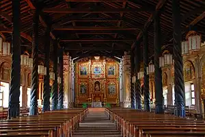 Interior of the wooden church at Concepcion, Santa Cruz, Bolivia