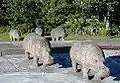 Hippos made from concrete appear at the park