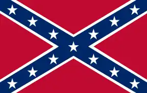 The Confederate battle flag: a blue saltire with white stars, bordered in white, on a red field.