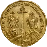 Gold solidus depicting Constantine VII with Romanos II, 945–959.