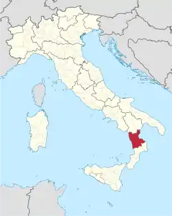 Map highlighting the location of the province of Cosenza in Italy