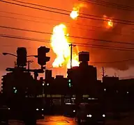 Explosion and fire at Cosmo refinery in Ichihara, Chiba, following the 2011 Tōhoku earthquake