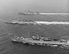 Three county-class destroyers sailing in the English Channel