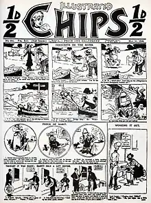 Image 12Cover of Illustrated Chips in 1896 featuring the first appearance of the long-running comic strip of the tramps Weary Willie and Tired Tim. (from British comics)