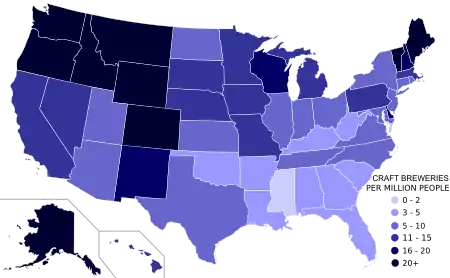 Image 40Microbreweries, regional breweries, and brew pubs per capita (from Craft beer)