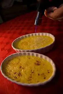 Crème brûlée prepared using a torch