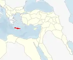 Map of Crete as autonomous state of Ottoman Empire (1900)