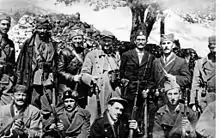 Leadership of partisan units from Montenegro. Standing from left to right: Mirko Burić, Blažo Jovanović, Mitar Bakić, Peko Dapčević, Ivan Milutinović, Savo Orović, Niko Strugar.