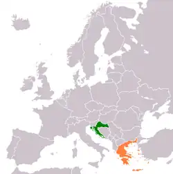 Map indicating locations of Croatia and Greece