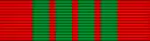 A red ribbon with four vertical dark green stripes in the center.