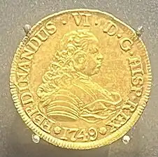 4 Spanish escudo gold coin minted in the Captaincy General of Chile, 1749