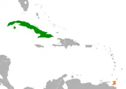 Map indicating locations of Cuba and Trinidad and Tobago