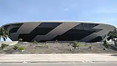 Exterior of a large sports stadium