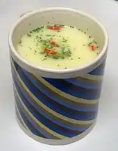 A prepared chicken and vegetable cup-a-soup