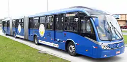 Image 170Curitiba Neobus bodied bi-articulated Volvo B12M running with 100% biofuel. At 28 metres, it is one of the world's longest buses. Each section features train-like doors for rapid exchange of people. (from Bi-articulated bus)