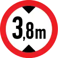 No vehicles with a maximum height exceeding 3.8 meters