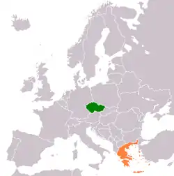 Map indicating locations of Czech Republic and Greece