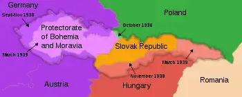 Map showing Nazi Germany's annexation of the Sudetenland