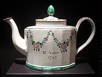 Early Castleford ware commemorative teapot, dated 1792, pearlware