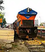 A Siliguri-based WDG-4 with a freight train enters Katihar Junction