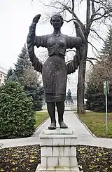 Sculpture in the courtyard of Philip Morris International tobacco factory